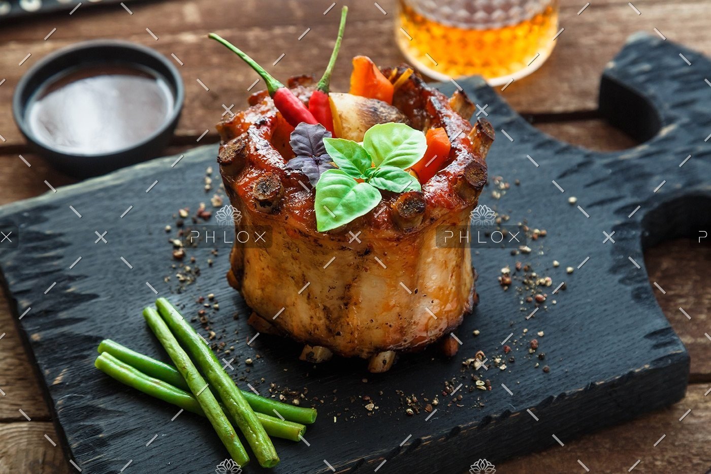 roasted pork ribs crown with soy sauce honey and PMD9QBX